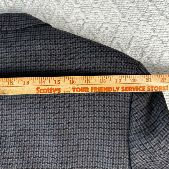 Torriani blue houndstooth Wool Blend Sport Coat Blazer Jacket Size 42L Italian - Picture 3 of 10